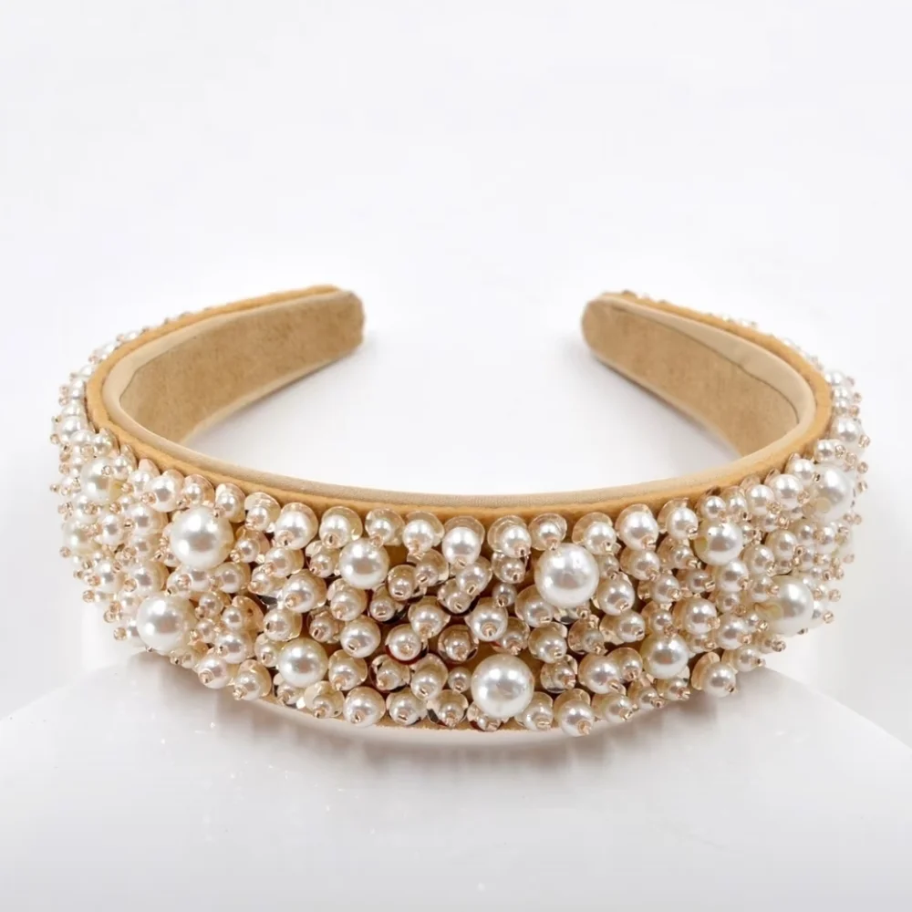 Pearl Embellished Headband, Golden  NEW